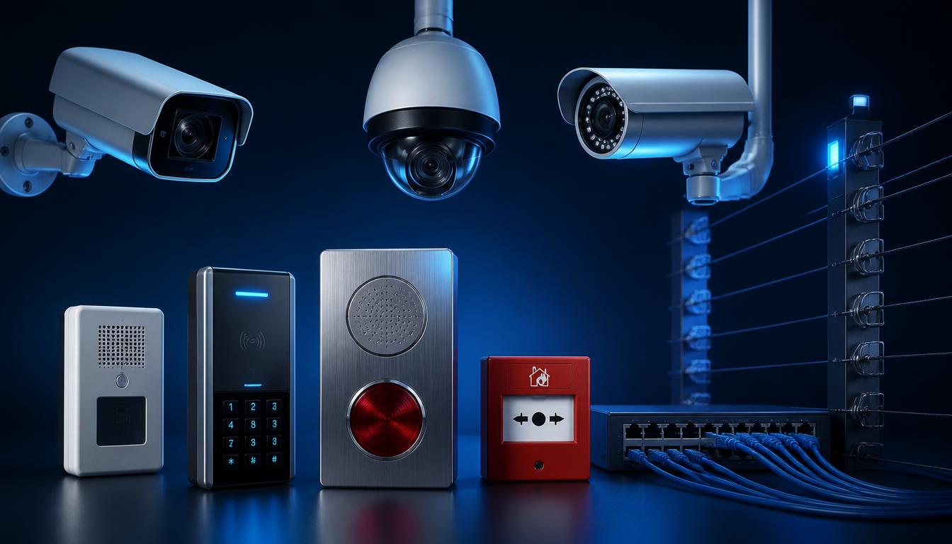 Sistemas de seguridad electrónica: cámaras, alarmas, control de acceso y cableado de red